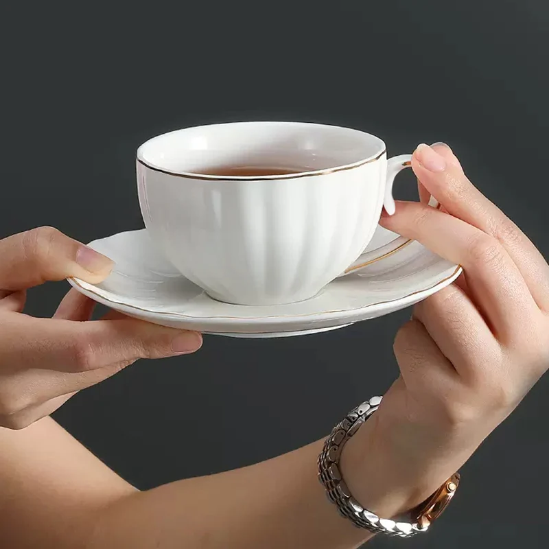 Coffee Tea Latte - White Ceramic Gold Rimmed Coffee Cup