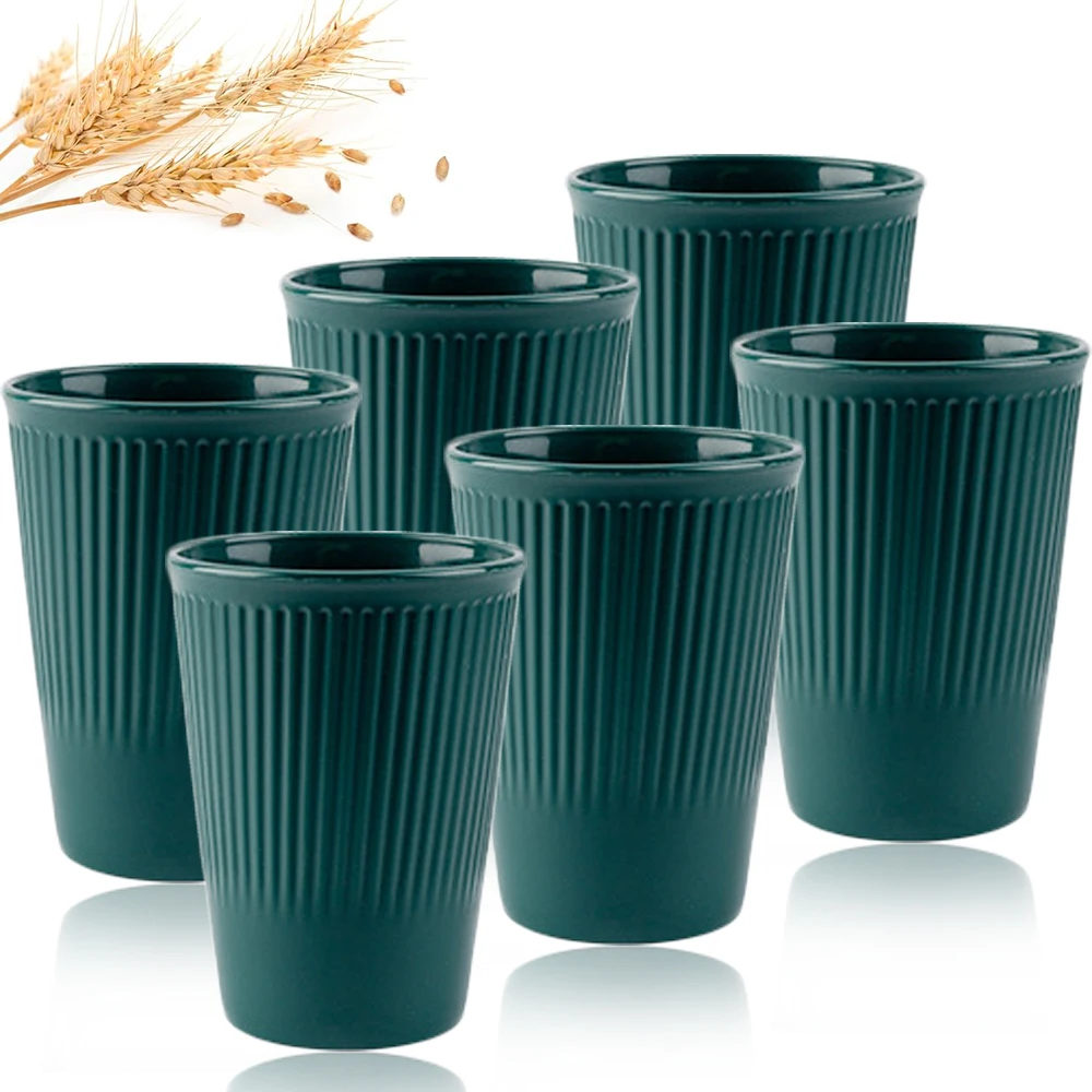 Coffee Tea Green - 6Pcs Green Washable Wheat Straw Cups