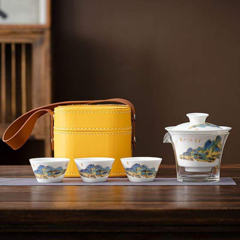 Gongfu Tea Set - Travel Jade White Porcelain Tea Set,
